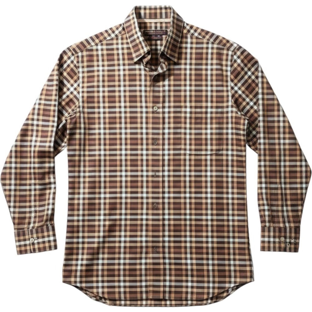 Forsyth of‎ Canada brown plaid button up shirt wrinkle free, size M